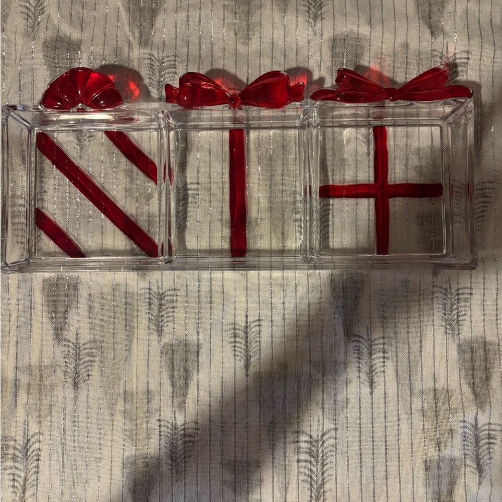 Red Ribbon Holiday Glass Decor